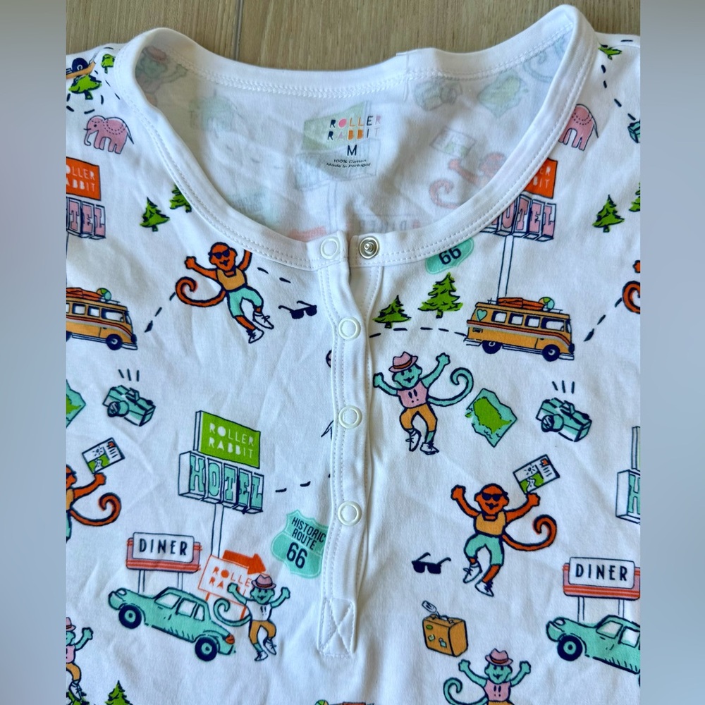 Roller Rabbit On The Road Pajama Set M Long Sleeve Pants EUC Preppy Lounge comfy - Picture 6 of 11